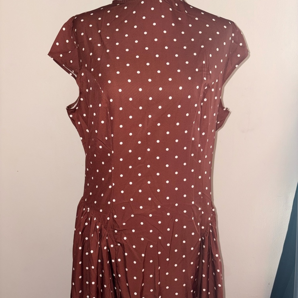 Women’s Brown Polka Dot Cap Sleeve Dress